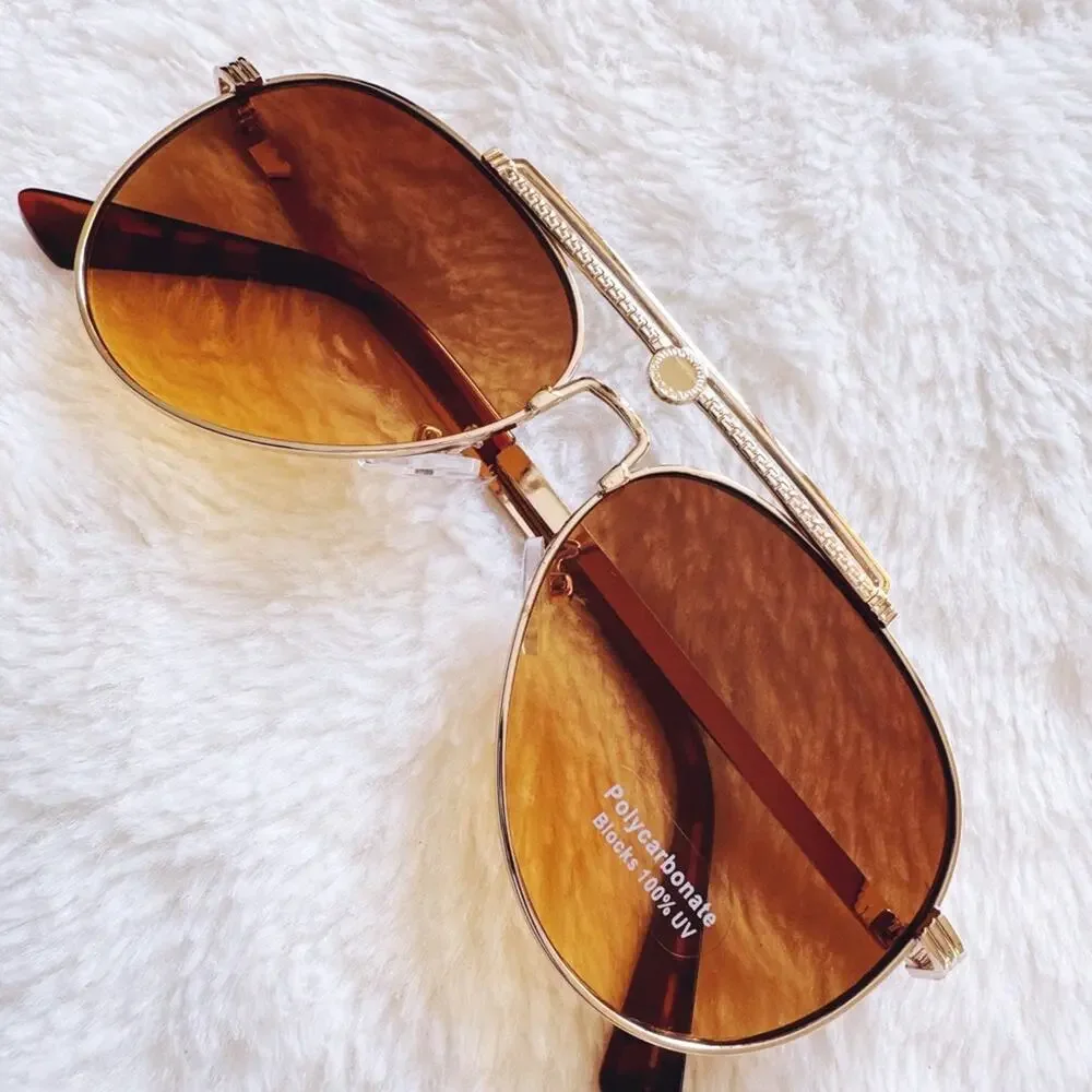 Donna Brown W/ Gold Rim Aviator Sunglasses